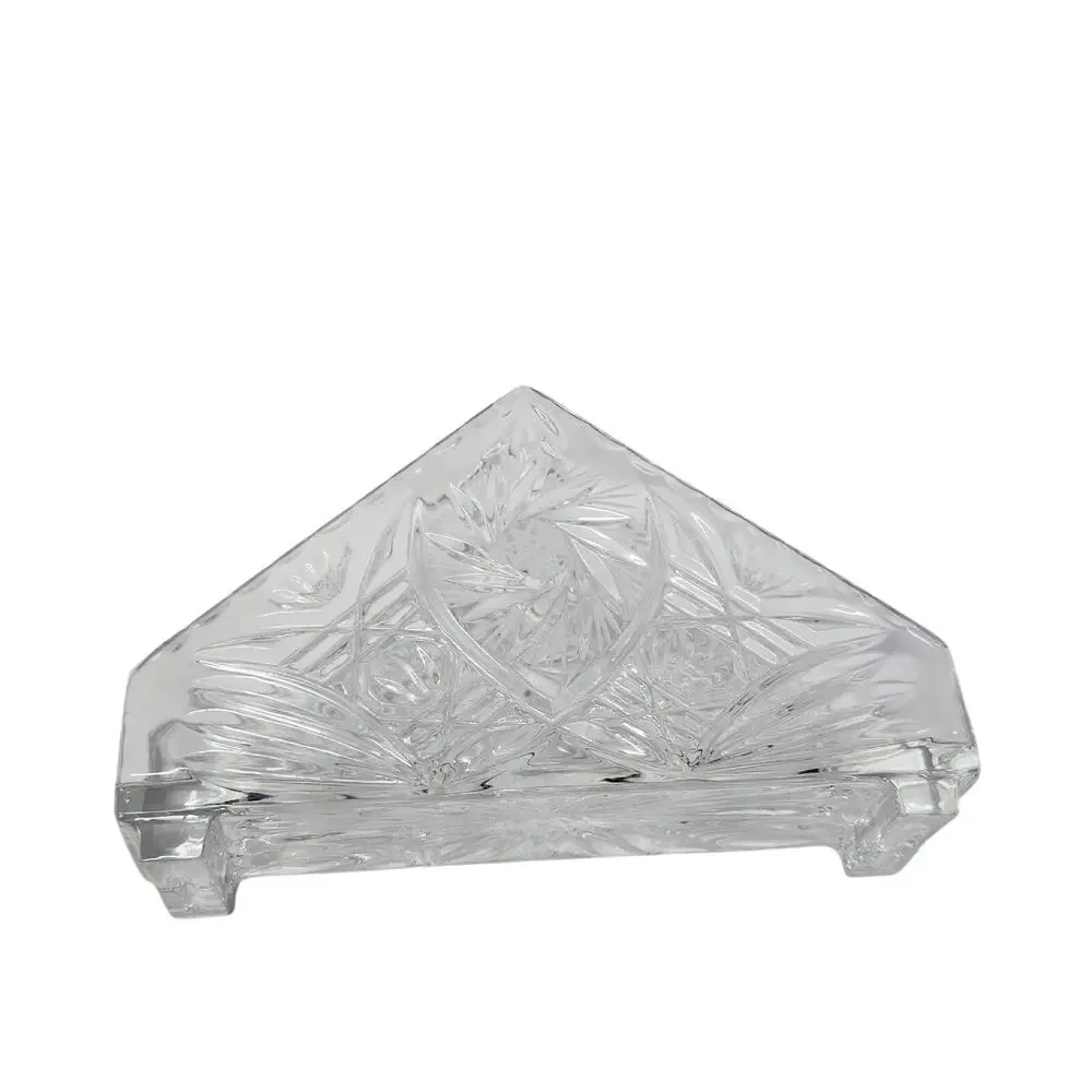 Lot Of 3 Vintage Crystal Glass Round Diner Plated With Napkin Holder Dining Ware